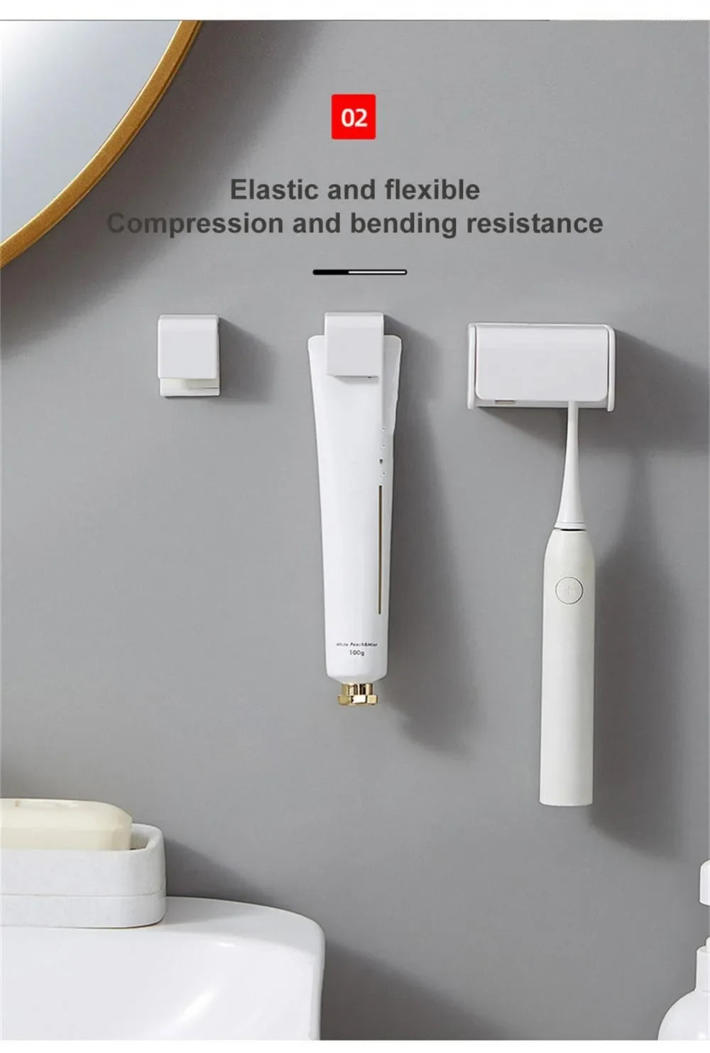 Bathroom Toothbrush Holder Wall Mounted Toothpaste Rack Punch-free Tooth Brush Storage Holder Bathroom Accessories