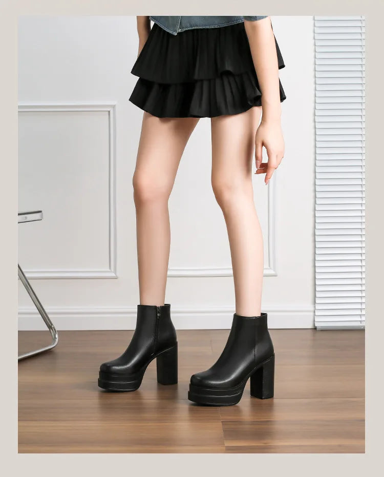 2025 New Women's Boots Sexy Ultra High Heels Woman Round Toe Boots Platform Shoes Women Shoes Ankle Boots Zipper Party Shoes