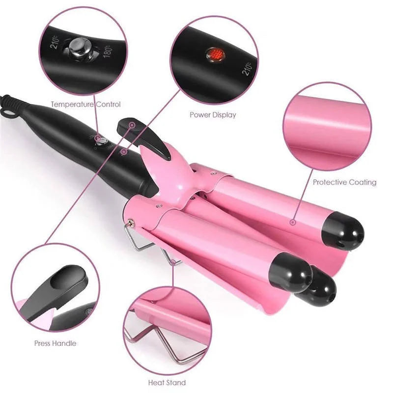 Professional curling iron - large curling three-tube curling iron - rod with water ripple and egg wave cross-border hair styling