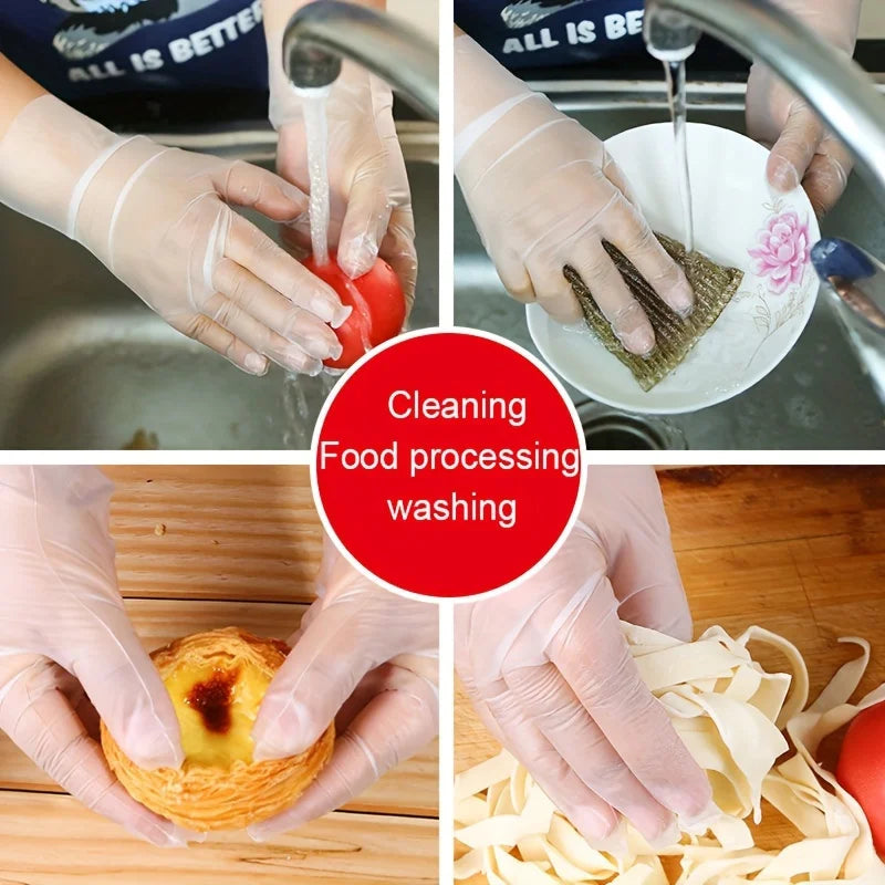 100/200pcs Disposable Gloves, made of durable material, easy to use. Suitable for cleaning in the kitchen and bathroom.