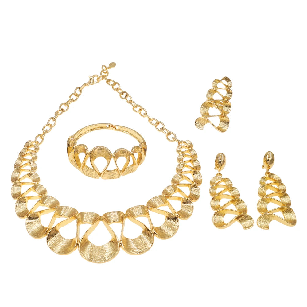 Jewelry Set For Women Gold Plated Wavy Design Fashion Delicate Pendant Necklace Earrings Wedding Holiday Women Jewelry Gifts