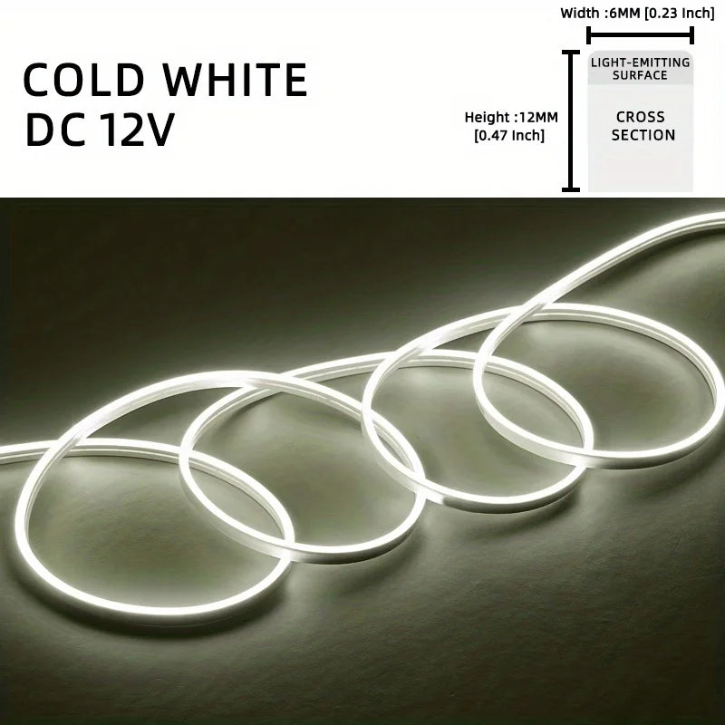 LED Neon Lights,  12V 5M Flexible，Neon Rope Light,  Waterproof Flex DIY Cuttable LED Light Strip for Indoor Outdoor Decoration