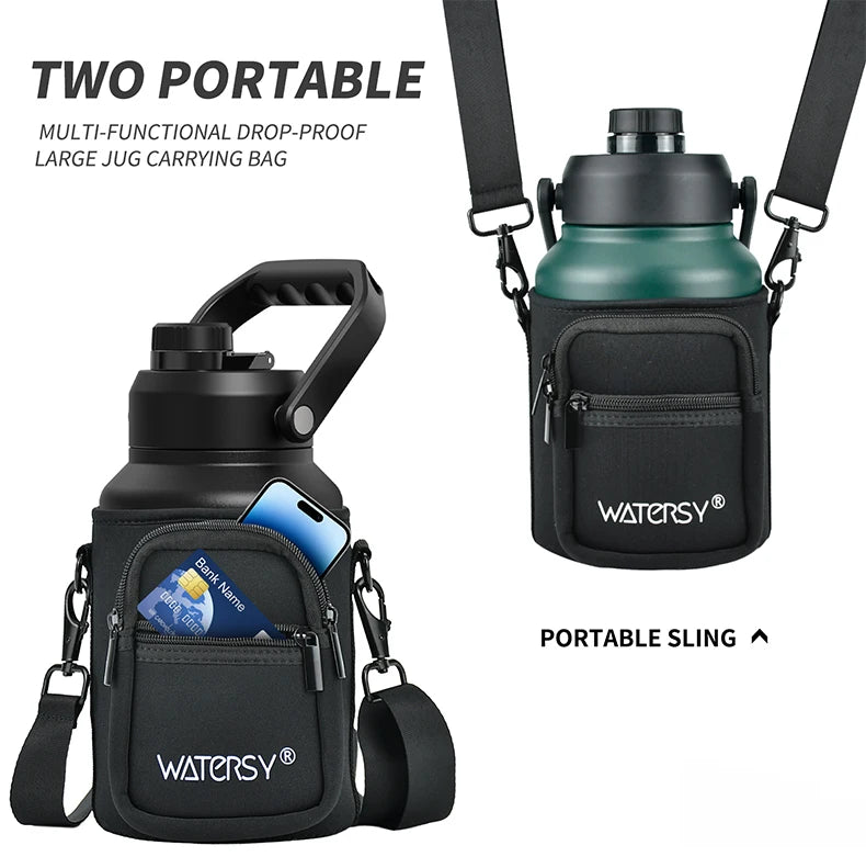 WATERSY 64/87/128oz Insulated Water Bottle Keep Cold for 48H 2L Large Stainless Steel Thermos with Handle for Gym Hiking Camping