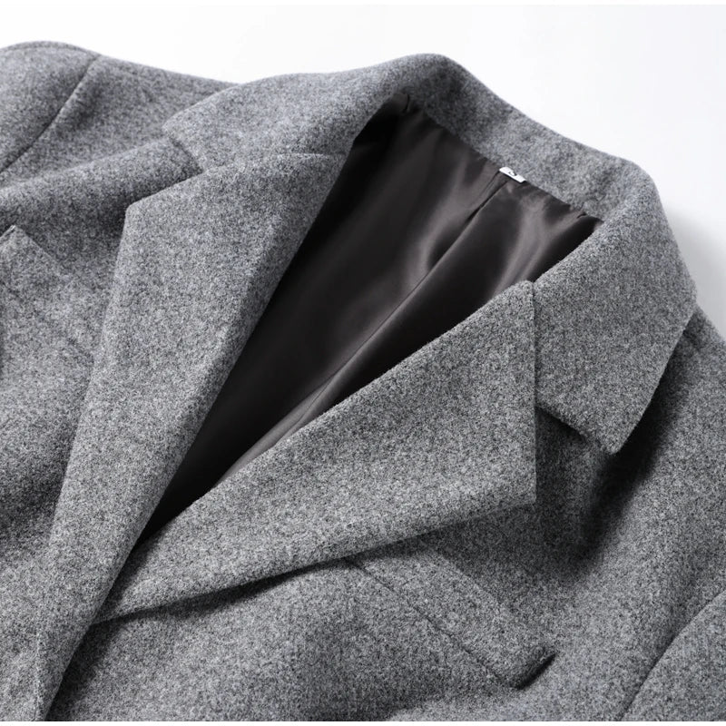 Elegant Women Solid Woolen Blazer Coat Skirt Suits Fashion Lapel Long Sleeves Overcoat Slim Hip Package Long Skirts Lady Outfits
