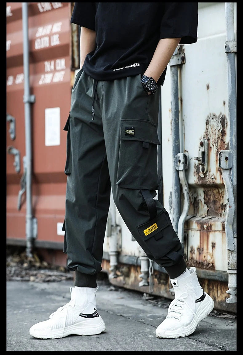 2024 Spring Autumn New Men's Korean Fashion Multi-pocket Loose Ins Nine-minute Drawstring Leg Work Pants Casual Daily Sweatpants
