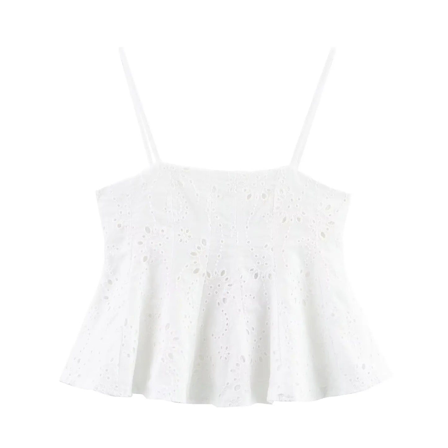 Women Summer Vacation Co Ord Outfits Elegant White Embroidered 2 Piece Set Cropped Top with Thin Straps Matching Cape Midi Skirt