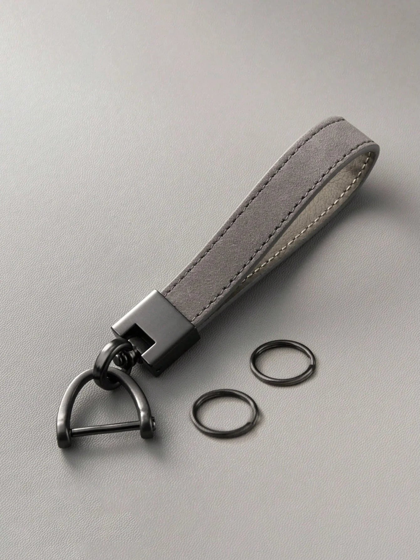 Genuine Leather Keychain (Men & Women), Suede Finish, Minimalist Design, Premium Top-Grain Cowhide, Durable Metal Ring, Gift for