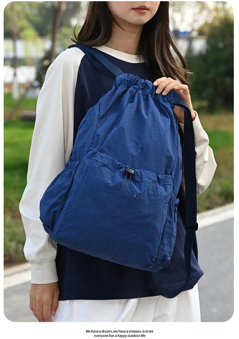 Fashionable Lightweight Drawstring Backpack: Large-Capacity Waterproof Sports Bag for School, Books, Outdoor Activities, Travel