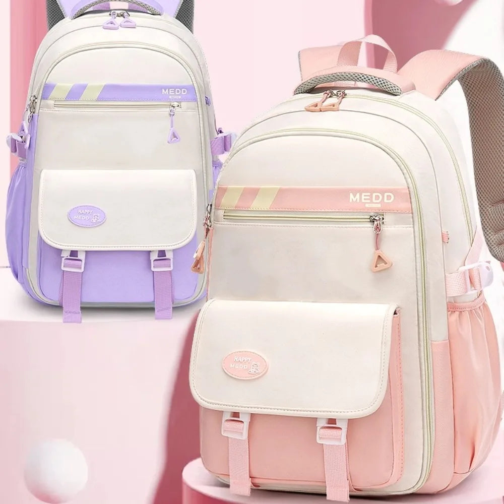 Large Capacity School Bag Waterproof Stress Relief Shoulder Backpack Lightweight Double Strap Bag Junior And High School Girls