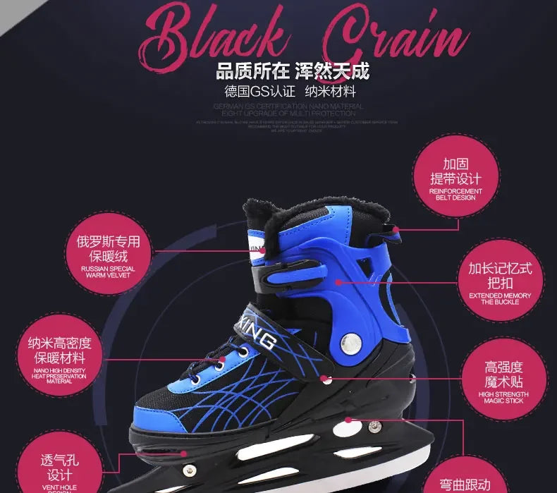 Adjustable Size Speed Skating Shoes Thermal Stretchable Ice Skates Ski Shoes Thicken with Ice Blade for Kids Adult Men And Women