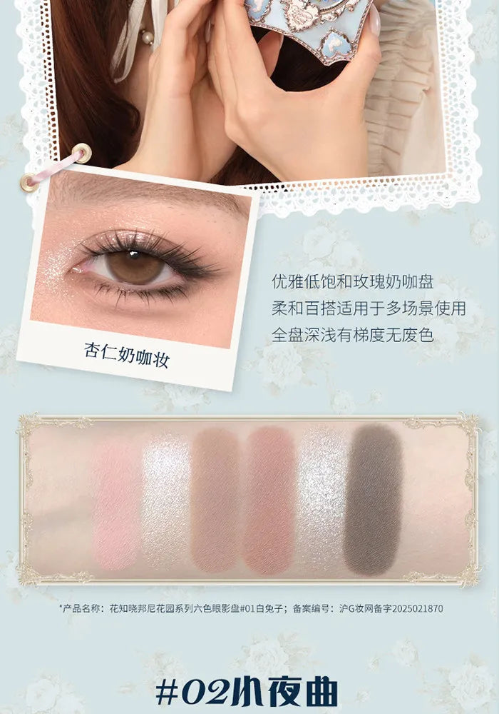 Flower Knows Bunny Garden Collection 6-color  Eyeshadow Palette Rabbit Face Palette Shimmer Matte Satin Makeup Cosmetics