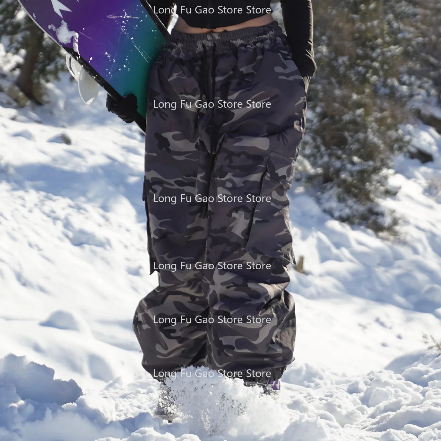 Ski pants for men and women windproof waterproof warm thick camouflage and velvet snow pants snowboard ski pants