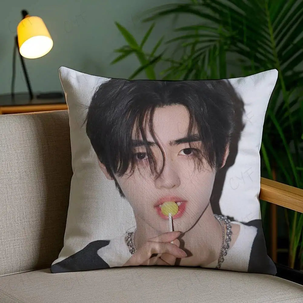 Kpop Singer P-Park Sunghoon Pillow Case Anti-dustmite Pillowcase Invisible zipper silky short plush Sofa cushion cover
