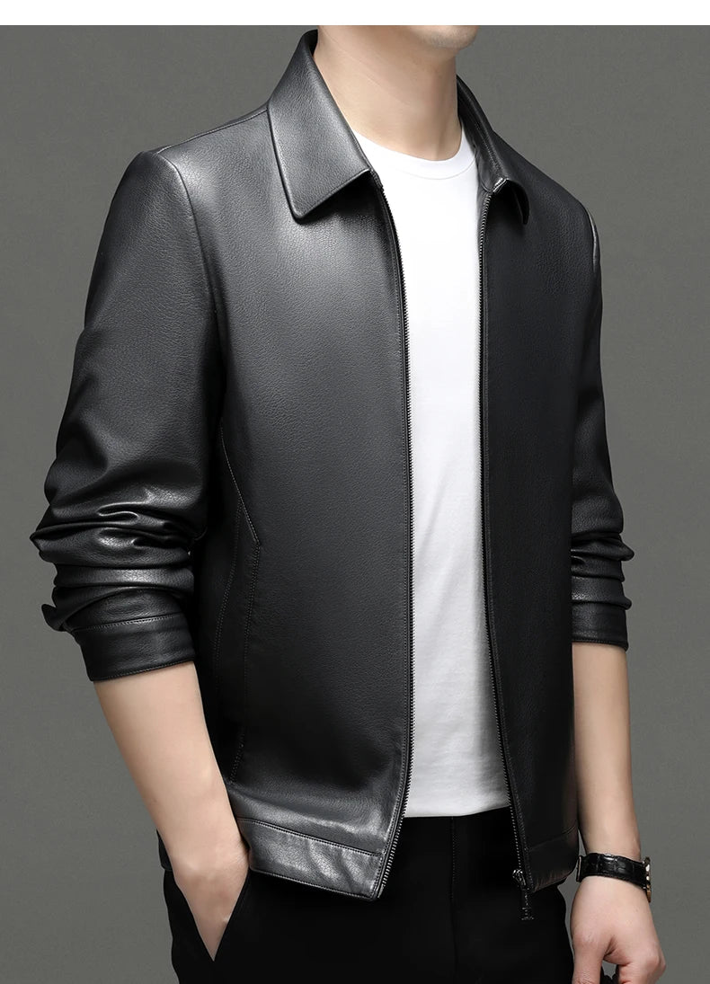 YN-335 Men's Lapel Jacket Natural Leather  Jacket Spring and Autumn Sheepskin Jacket Men
