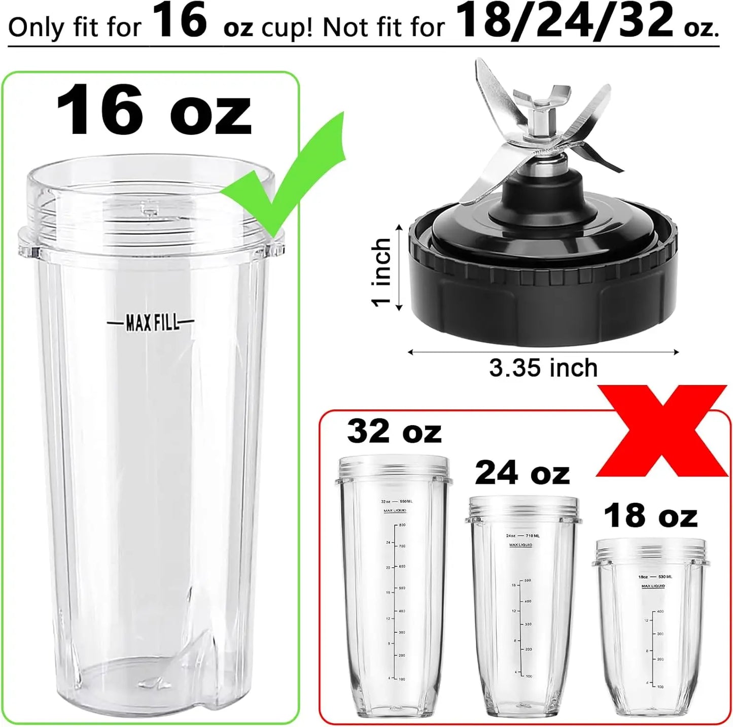 6 Fins Blender Replacement Parts Compatible for Ninja Blender BL660 BL660C BL663 BL663CO BL770 BL770A BL770W BL771 BL771C