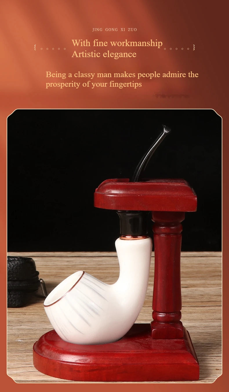9mm Flue Ceramic Bent Smoking Pipe Portable and Washable Pipe With Built-In Filter Element