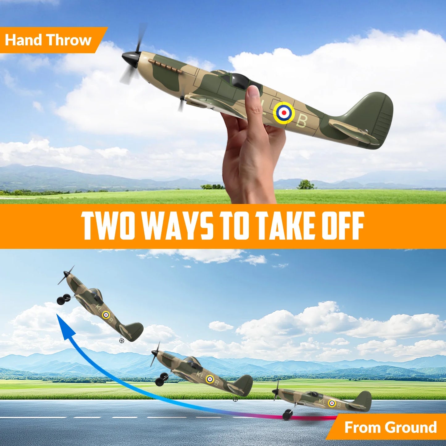 Volantexrc 3CH Spitfire RC Plane 2.4G Gyro Stabilizer 400MM 400MM Fixed Wing EPP Foam Airplane RTF Fighter for Boys Children ﻿