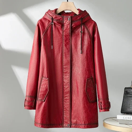 Tajiyane 100% Real Leather Jacket Women Autumn Winter Hooded Vintage Genuine Sheepskin Coat Mid-length Fashion Jaqueta Feminina
