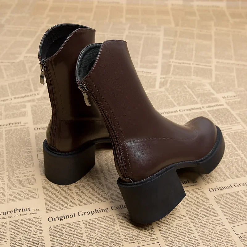 High Heel Women Ankle Boots Fashion High Quality Platform Shoes for Women British Style Brown Boot Comfor Women Waterproof Boots