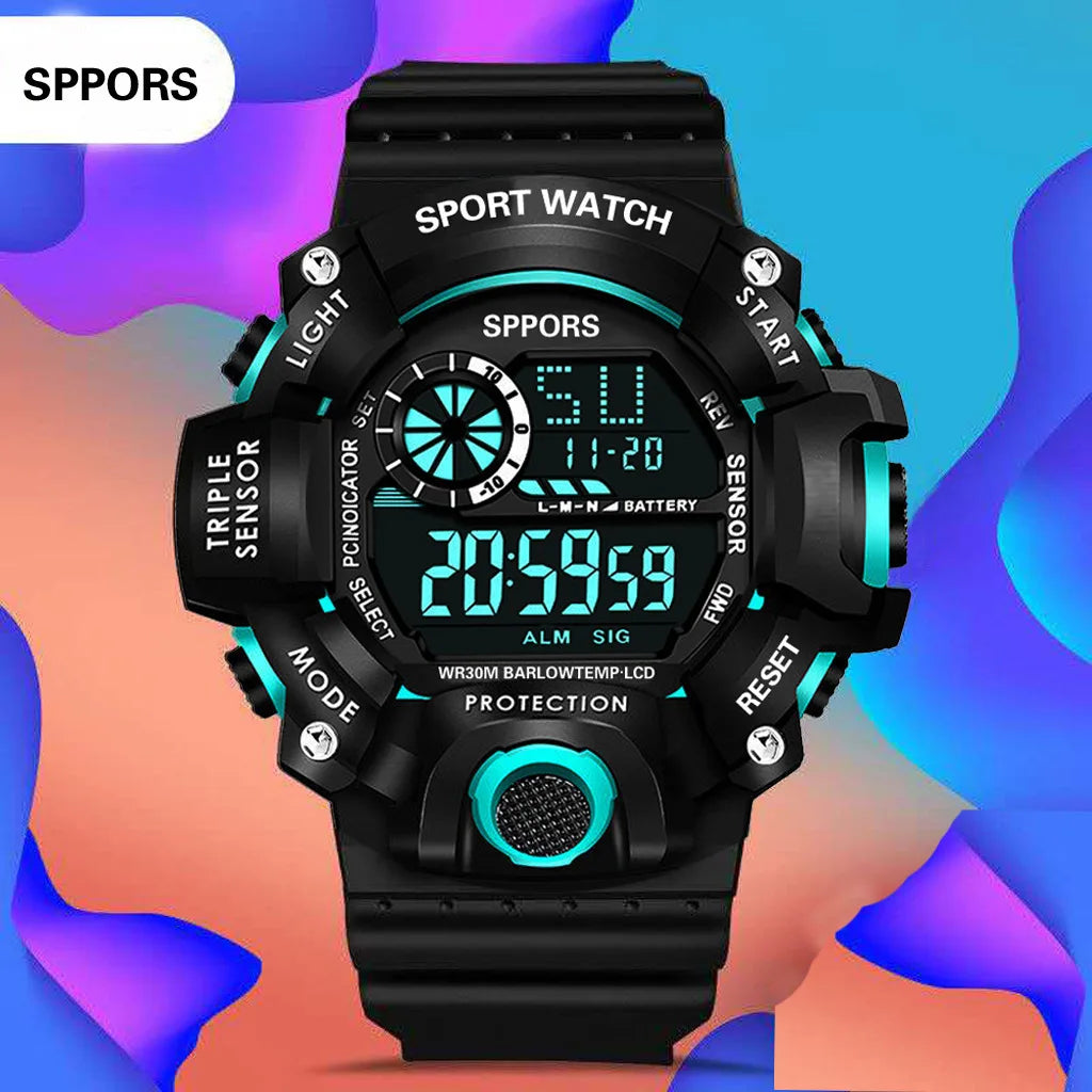 Men's Watch Fashion Sports Electronic Wristwatch Large dial Multifunctional Waterproof Luminous Alarm Kids Male's Military Watch