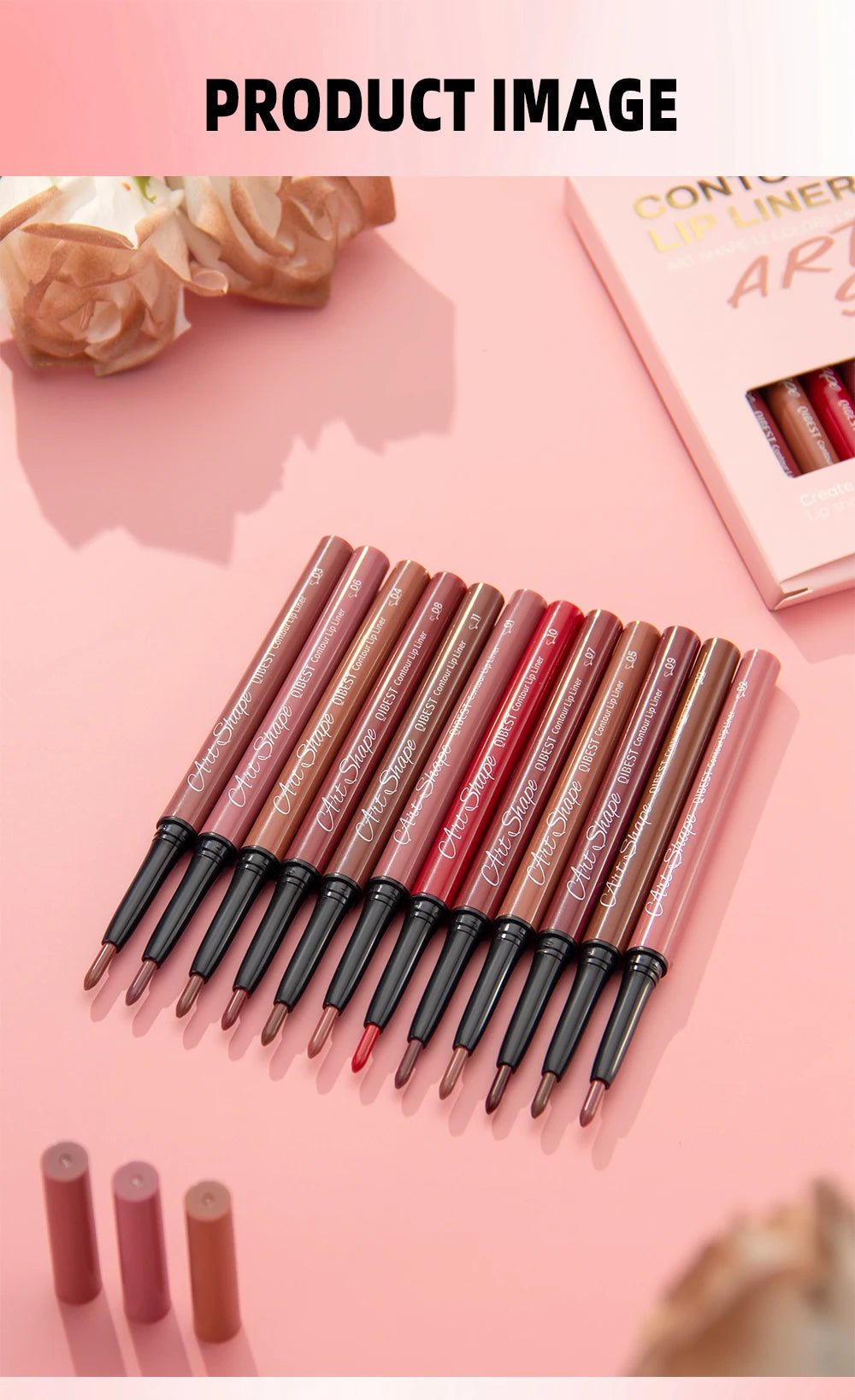 QIBEST Matte Lip Liner Set 12 Colors Nude Shades Lipliner Pen Waterproof Lip Contouring Pencils Lasting Makeup Kits Lipstick Pen