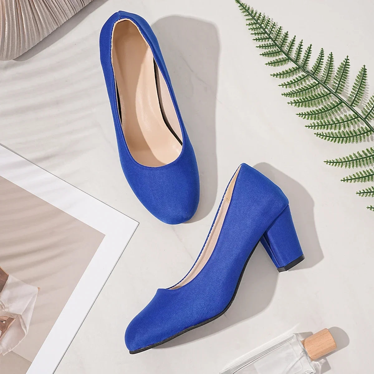 Autumn Single Shoes Women's Fashion New Round Toe Shallow Suede Cover Foot Non-slip Wear-resistant High Heels