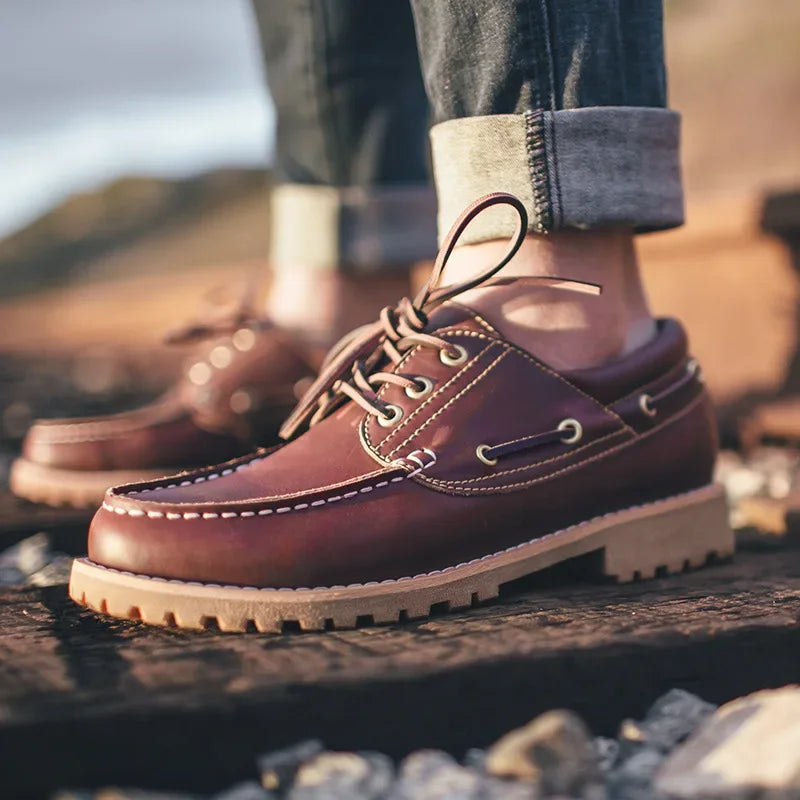 Fashion Genuine Leather Men's Loafers Soft Casual Derby Shoes Moccasins Boat Shoes Platform Male Black Brown Lace-up Oxfords