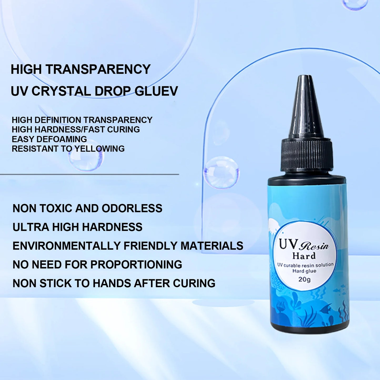 UV Resin Glue 10g/20g/50g/100g/200g Epoxy Resin and UV Lamp High Transparency Fast Drying and High Hardness for DIY Jewelry