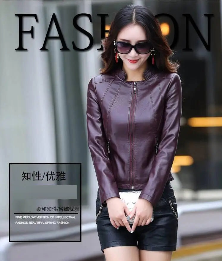 Spring Genuine Leather Jacket Women Real Orange Leather New Outerwear Sheepskin Coat Women's Moto Biker Zipper Jackets