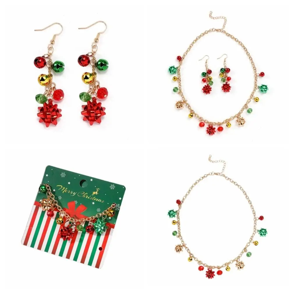 Sweet Necklace Christmas Bell Jewelry Set Bracelet Colorful Bell Xmas Clavicle Chain Earrings Jewelry Accessories Women