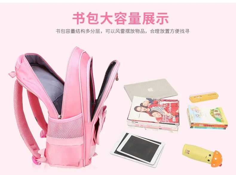 Lightweight School Backpack for Girls Kids Ages 6-12, Cute Polka Dot Bow Elementary Bookbag with Ergonomic Padded Straps