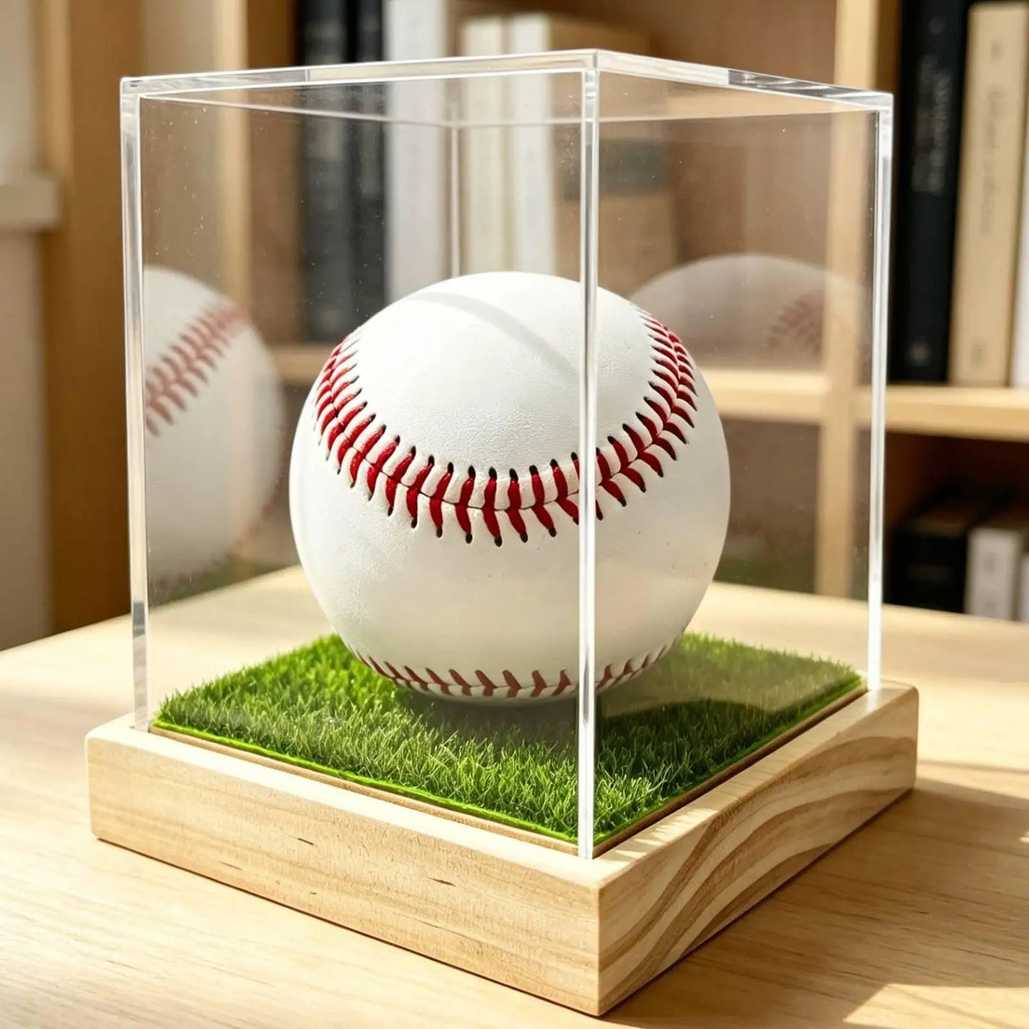 Baseball Holder Stand Cube Clear Acrylic Protector Display Case with Wooden Base for Official Ball Display