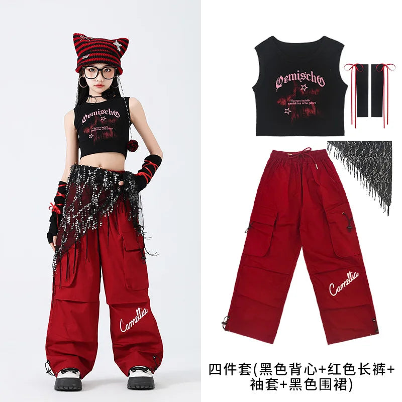 Hip Hop Sweet Girls Crop Top Street Dance Sweat Pants Jazz Girl Group Clothes Sets Kids K-pop Costumes Children Teens Streetwear