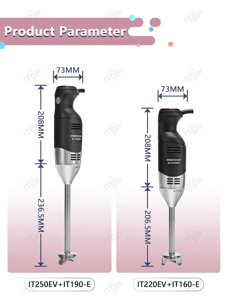 ITOP Handheld Blender 220W 250W Immersion Blender Stick Food Mixer Durable Commercial/ Household Use 8 Files Speed 4000-18000RPM