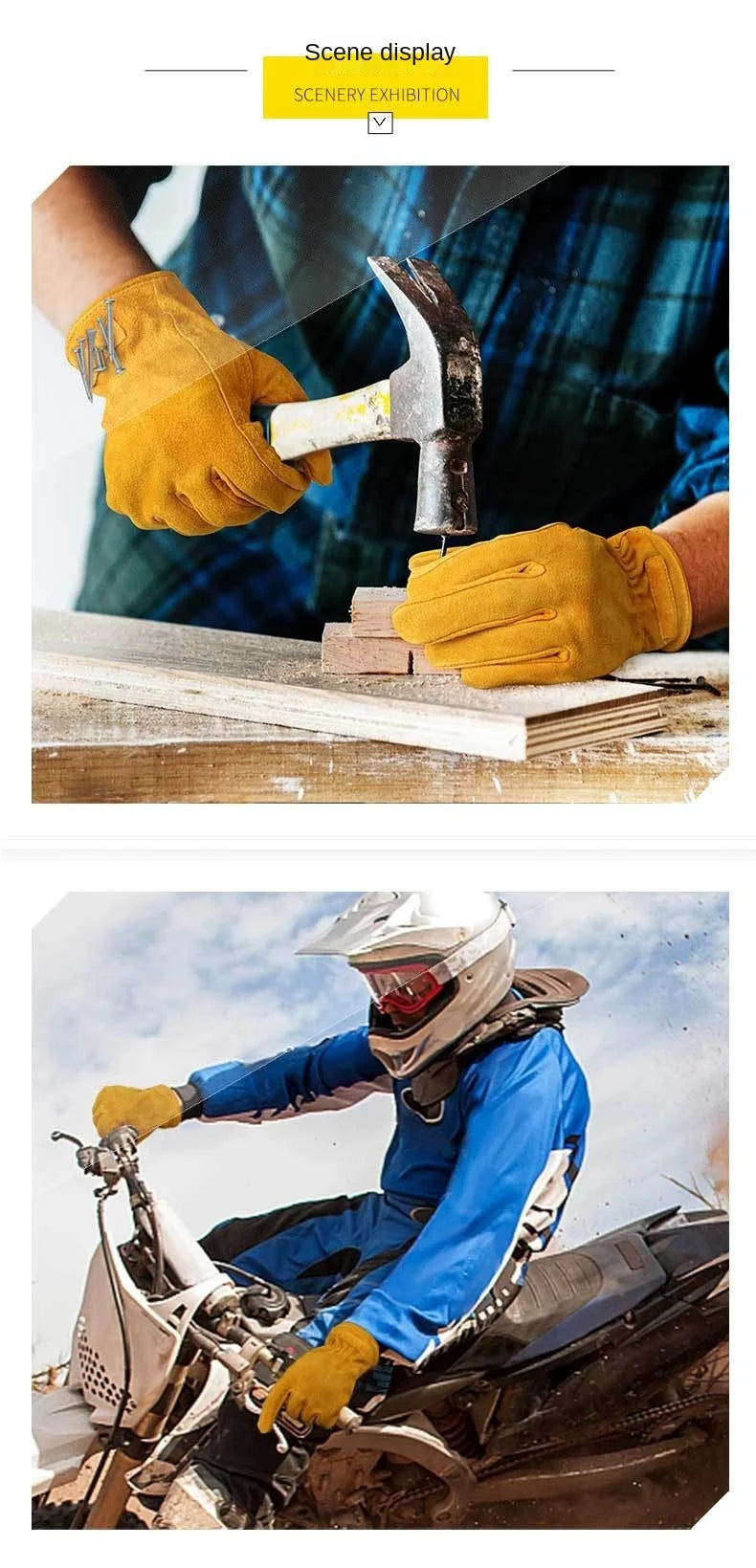 Work Gloves Cowhide Leather Men Working Welding Safety Protective Garden Sports MOTO Driver Clothing Gloves Mittens