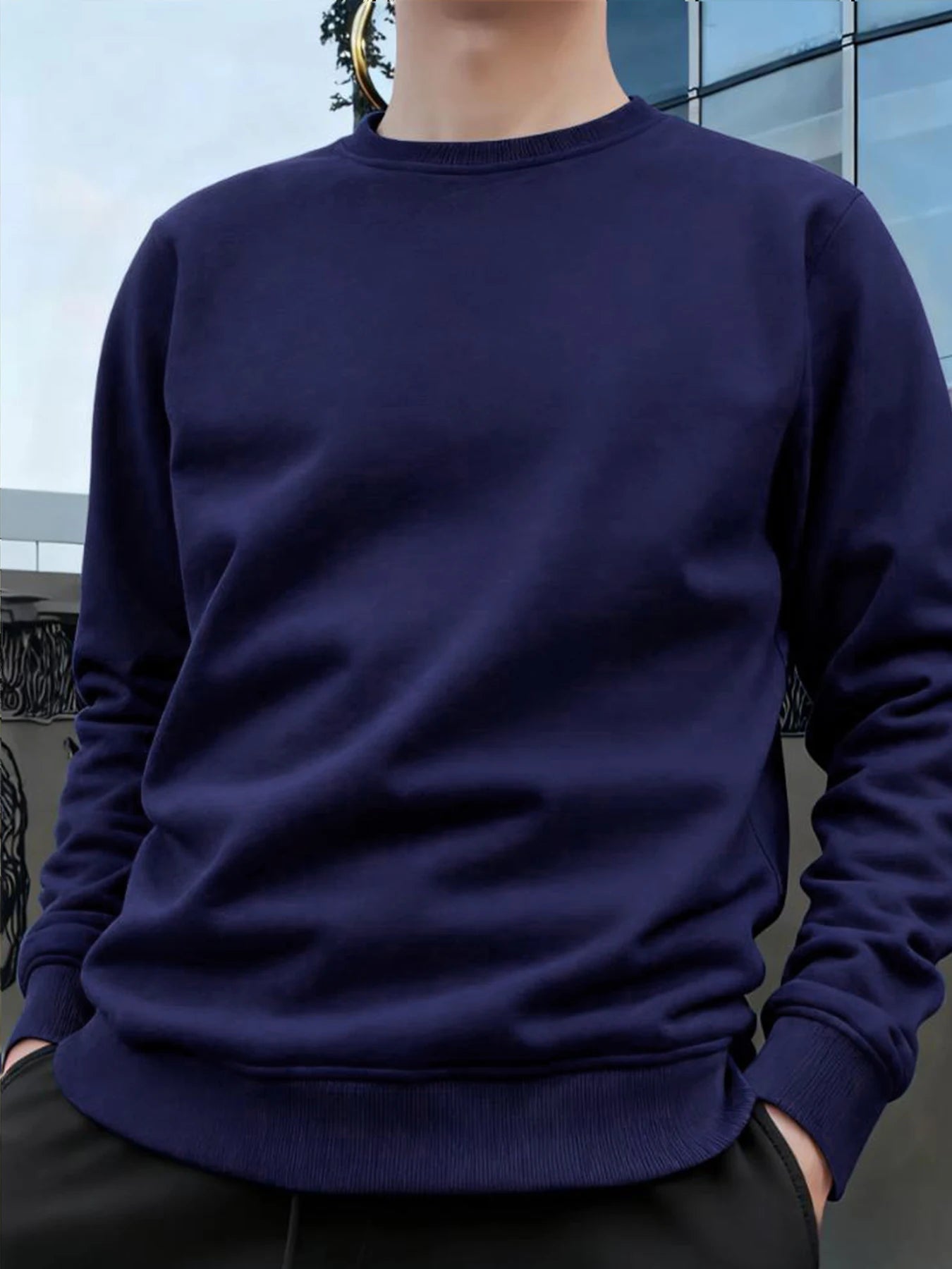 Men's Crew Neck Pullover Solid Color Large Sweatshirts Spring Autumn Outdoor Jogging Tops Men Casual Hoodies Streetwear