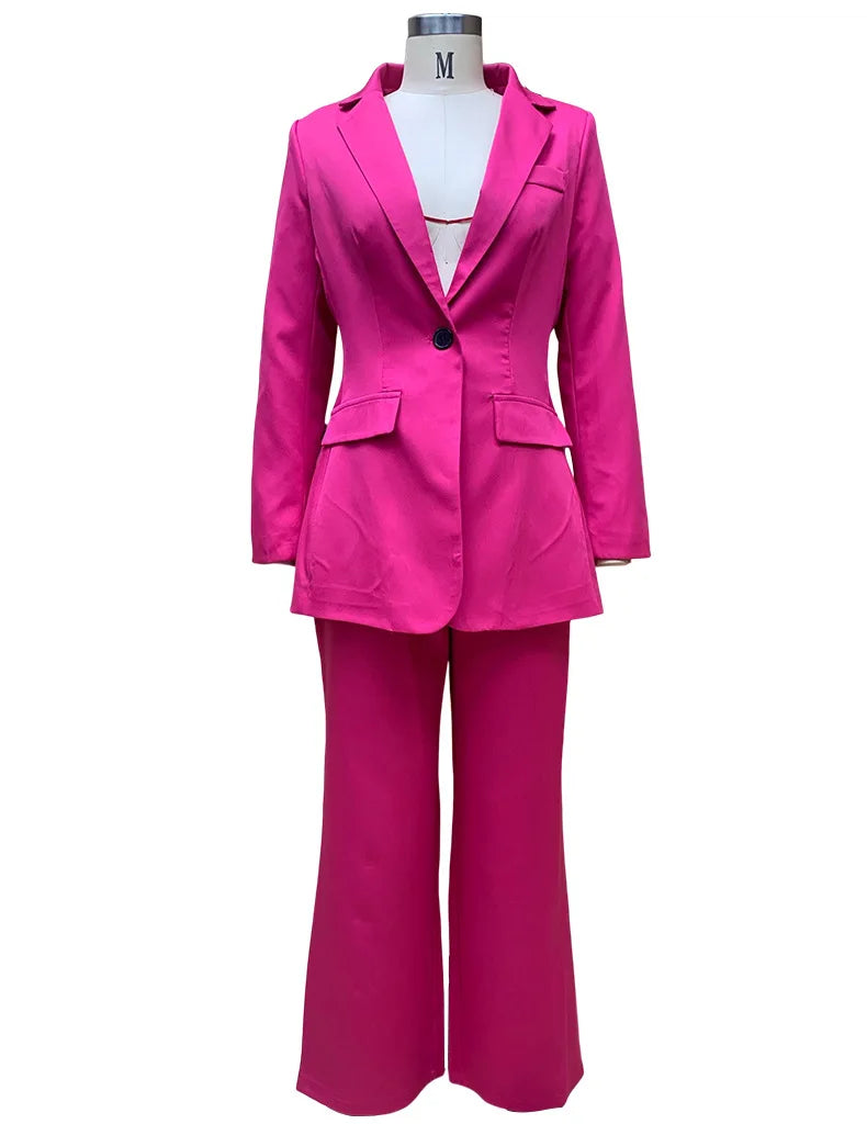 Women's Suit Winter Fashion Long-sleeved Solid Color Casual Suit Jacket and Trousers Matching Sets Two-piece Suit Pant Sets