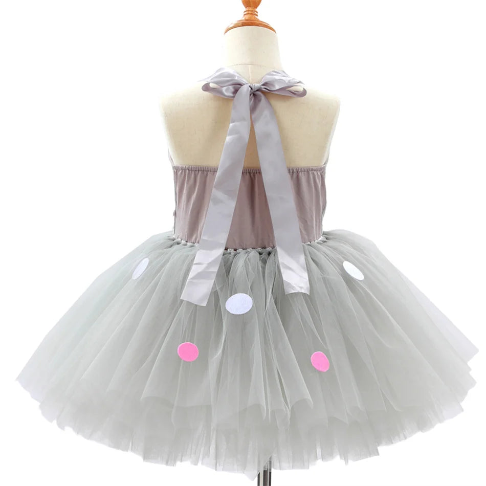 Girl Cartoon Raccoon Sloth Koala Piggy Rabbit Tutu Sling Dress Children Cosplay Festival Performance Dance Costume Headband Sets