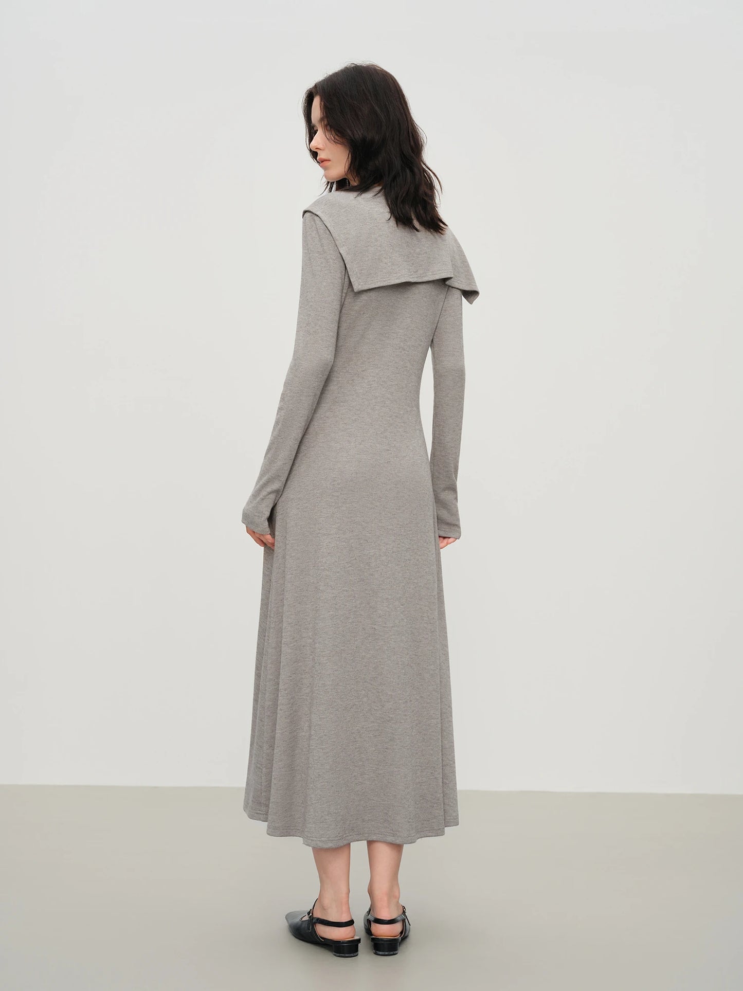 FSLE French Style Design Shawl V-neck Dress 2025 Autumn and Winter Slimming A-line Knitted Clothing Female Elegant Leisure