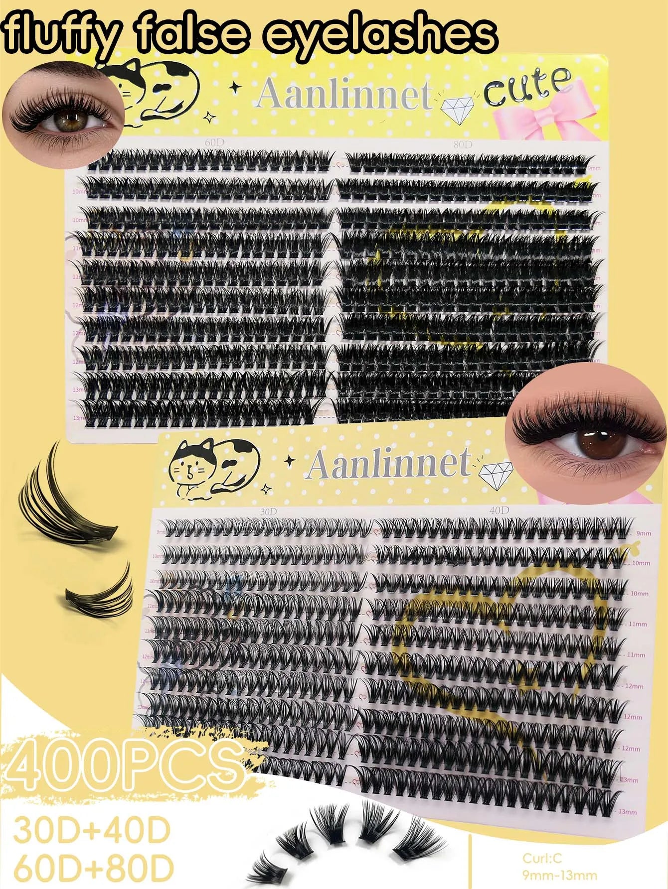 10 rows of 400 clusters makeup 3D eyelash extension natural eyelash tool 30/40/60/80D false eyelash personal eyelash extension