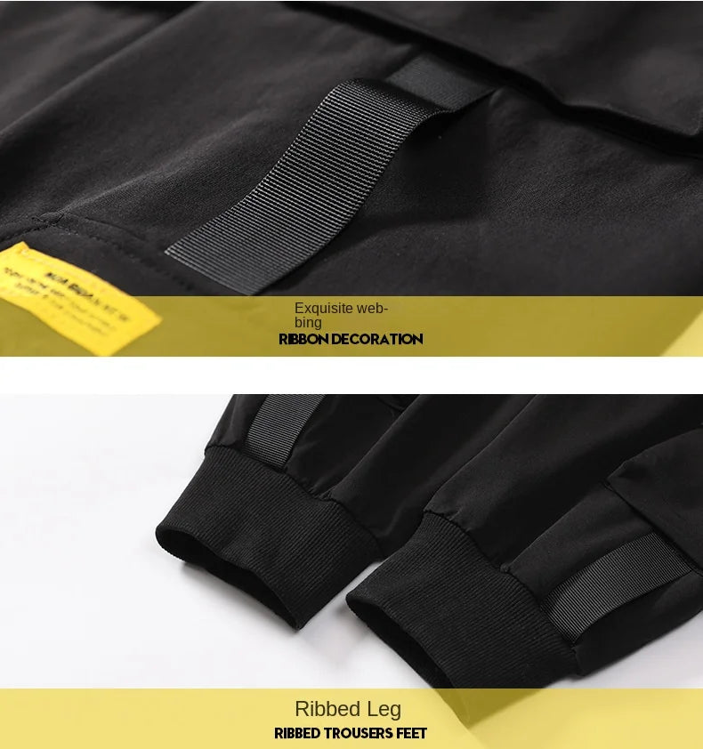 2024 Spring Autumn New Men's Korean Fashion Multi-pocket Loose Ins Nine-minute Drawstring Leg Work Pants Casual Daily Sweatpants