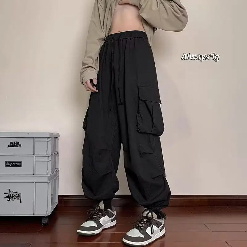 Spring and Autumn High Street Work Men's Thin Straight Wide Legs Fashion Trendy Sports Pants