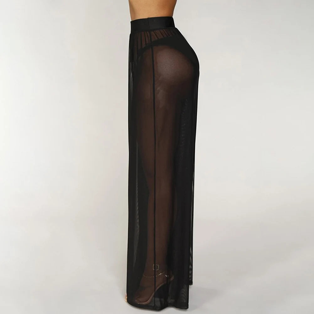 Pants Trousers Dating Daily Shopping Vacation Loose Mesh Polyester Sheer Soft Solid Color Transparent Dynamic Flare