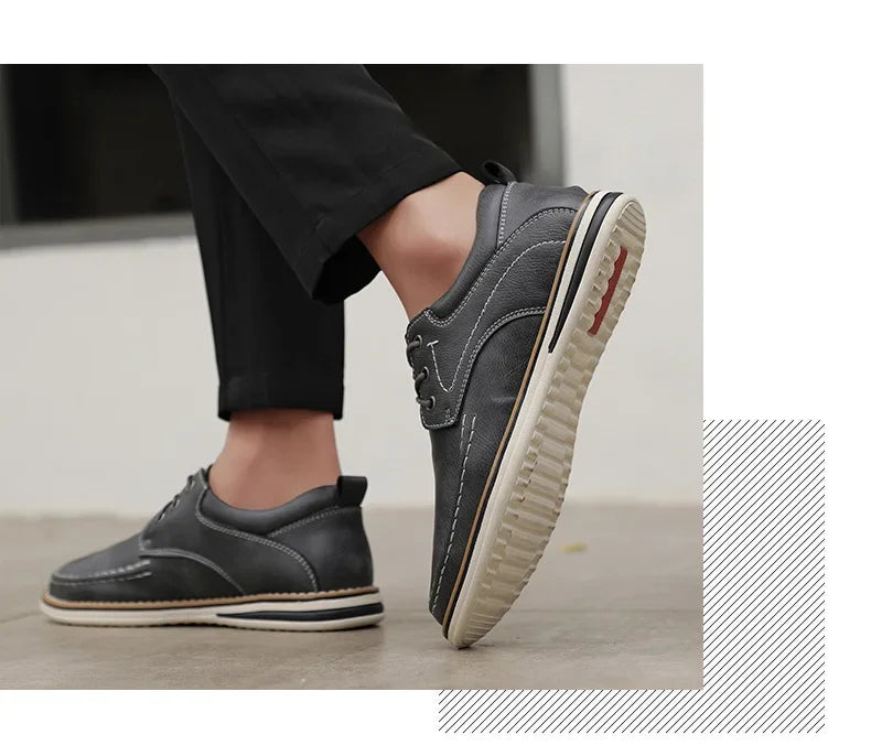 Men Genuine Leather Casual Shoes Fashion Business Leisure Shoes Lace-up Loafers