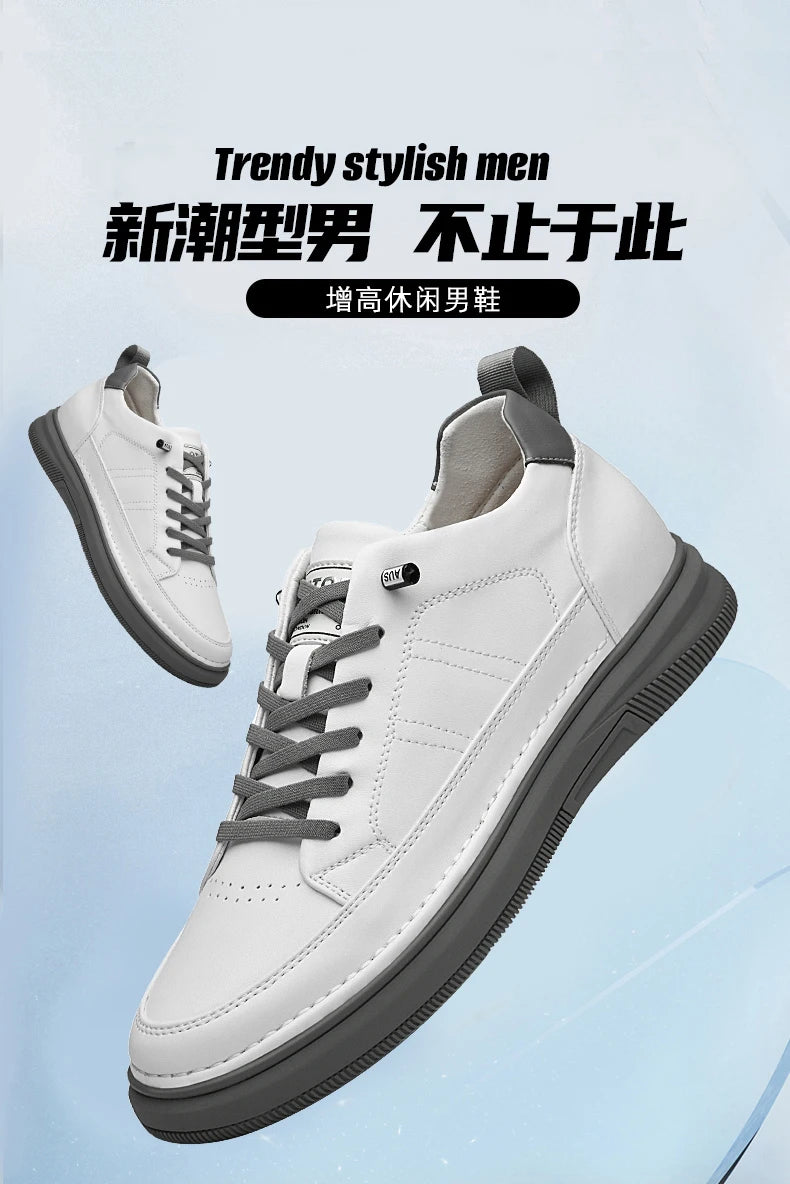 Spring Autumn Men's Inner Heightening Shoes Leather Sports Casual Shoes Invisible Height Increasing Shoes Men Sport Elevator 8CM