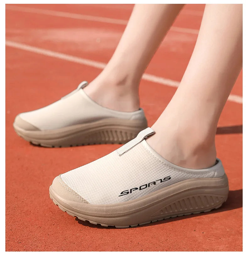 Ladies' Half Dragged Thick Soled Shoes Are Casual Lightweight and Breathable Increasing The Height for Lazy People To Step On