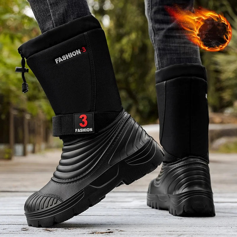 Men's New Snow Boots for Autumn and Winter, Fleece-Lined and Thickened, Cold-Proof, Outdoor Warm, Waterproof, Anti-Skiing, Hiking