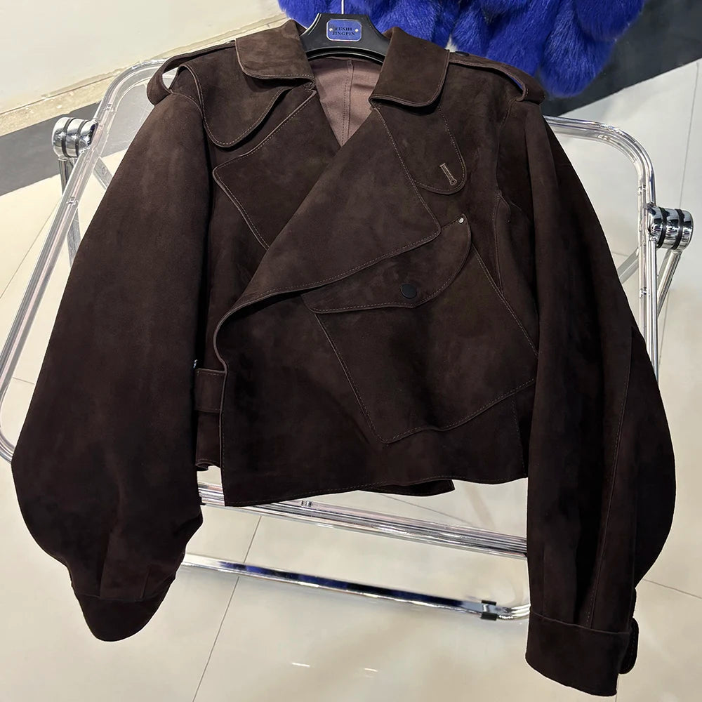 YOLOAgain Oversized Real Leather Jacket Women Sheepskin Coat