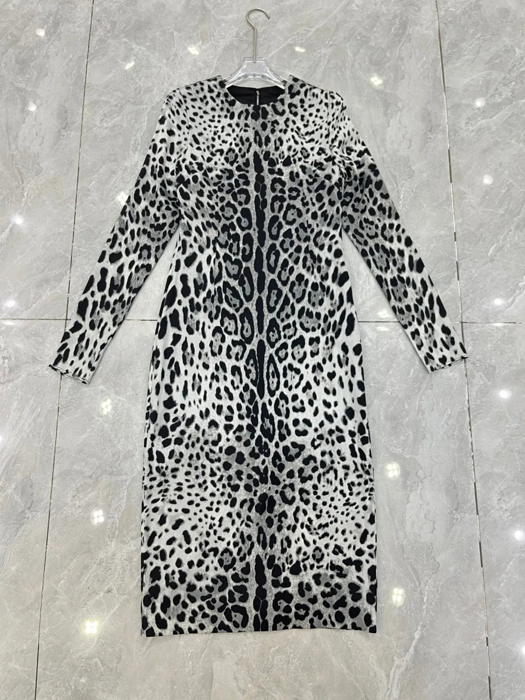 Elegant Women's Party Dress 100% Silk | Luxury Designer Black Leopard Print Midi | Evening Cocktail Gown | Spring 2025 Runway