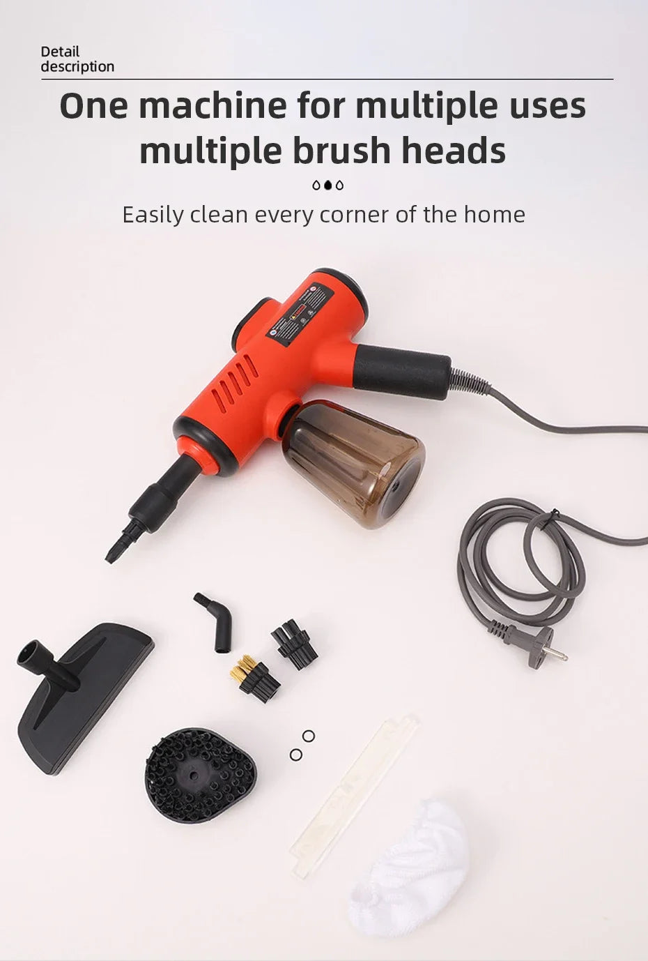 Handheld Steam Cleaner High-Pressure and High-Temperature Sterilization 1200W Household Air Conditioner Kitchen Hood Washer Gun